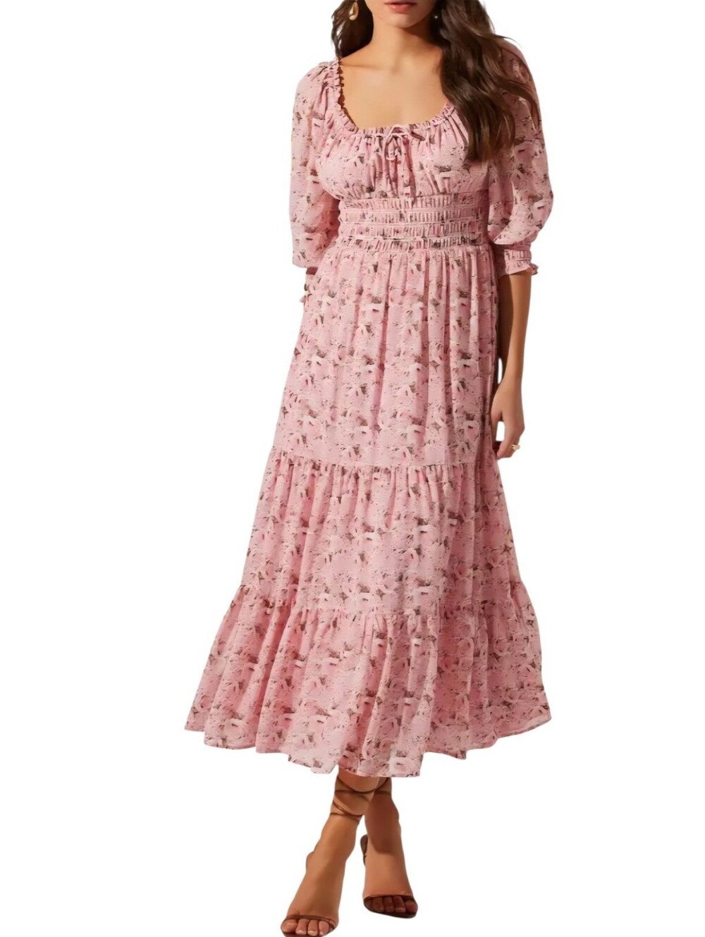 ASTR the Label Pink‎ Floral Tiered Smocked Maxi Dress Size Medium